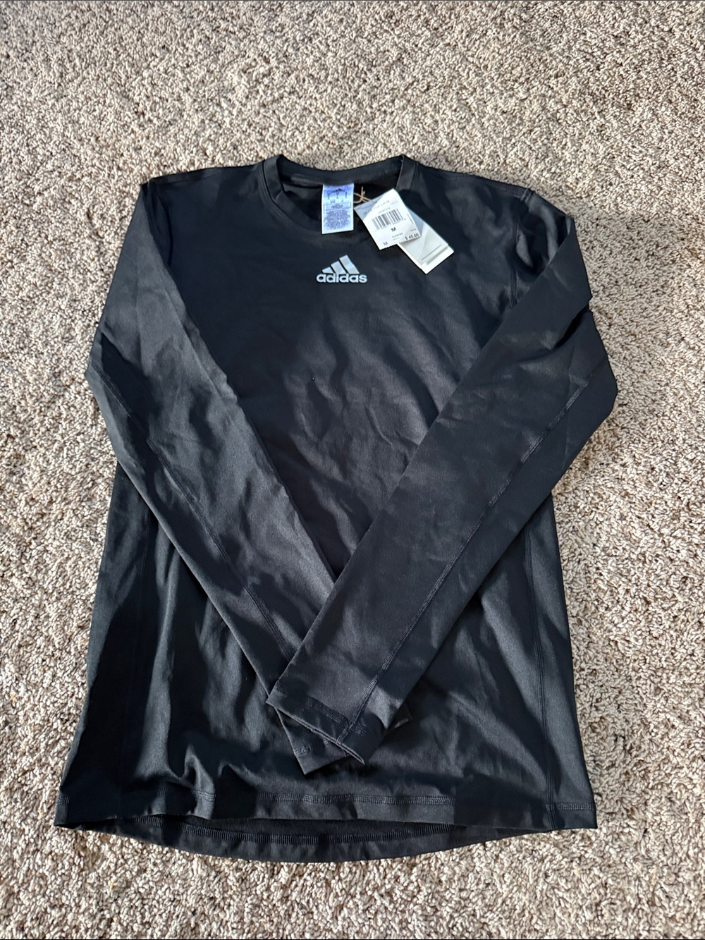 adidas Black Long-Sleeve Cold Gear Athletic Shirt with White Logo